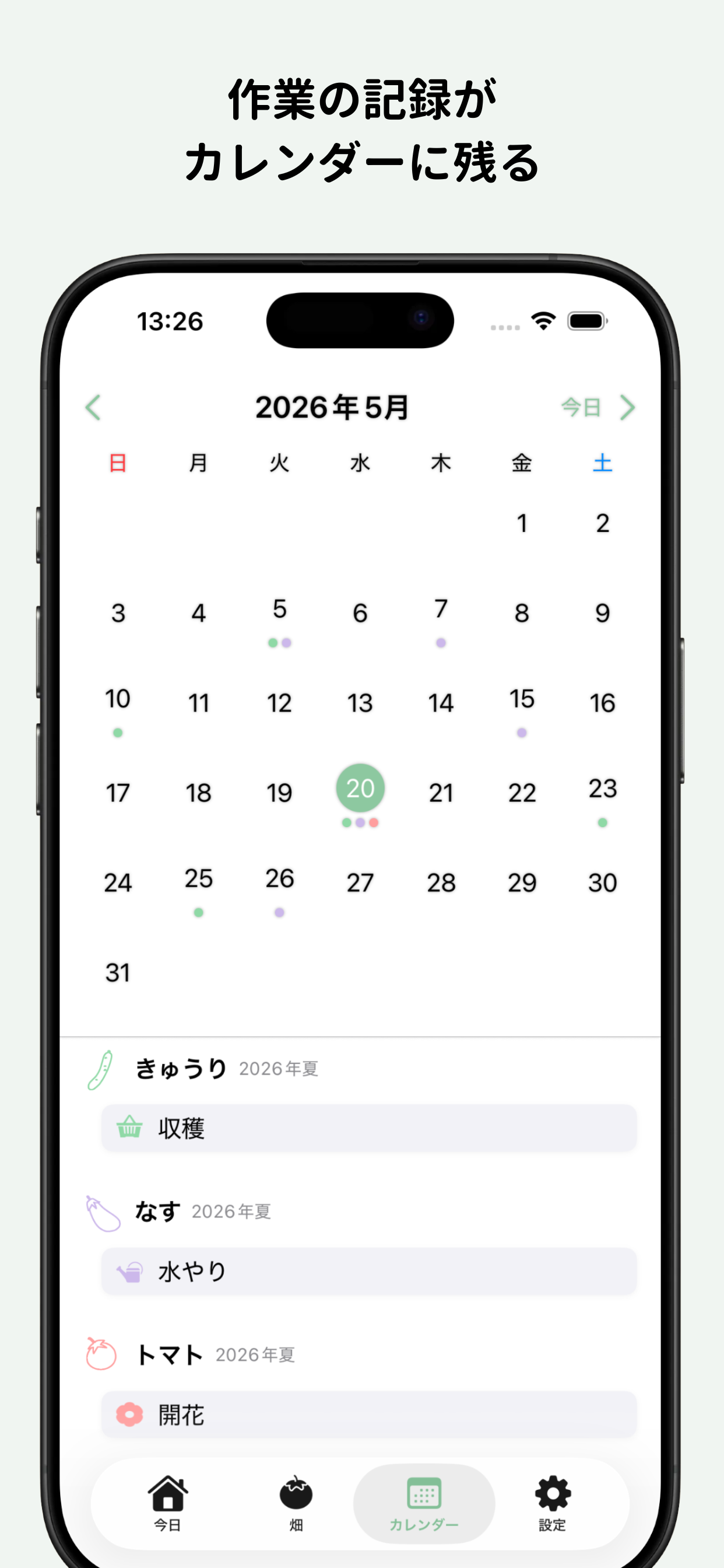 作業記録の画面